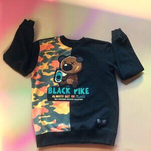 BLACK PIKE Cartoon Bear Vibrant Camouflage Pattern Black Men Sweatshirt Size L